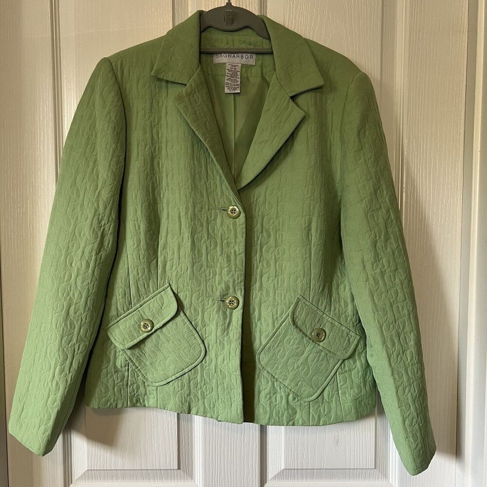Sag Harbor Lime Green Spring Quilted Blazer Jacket‎ 10 Estilo 563130
